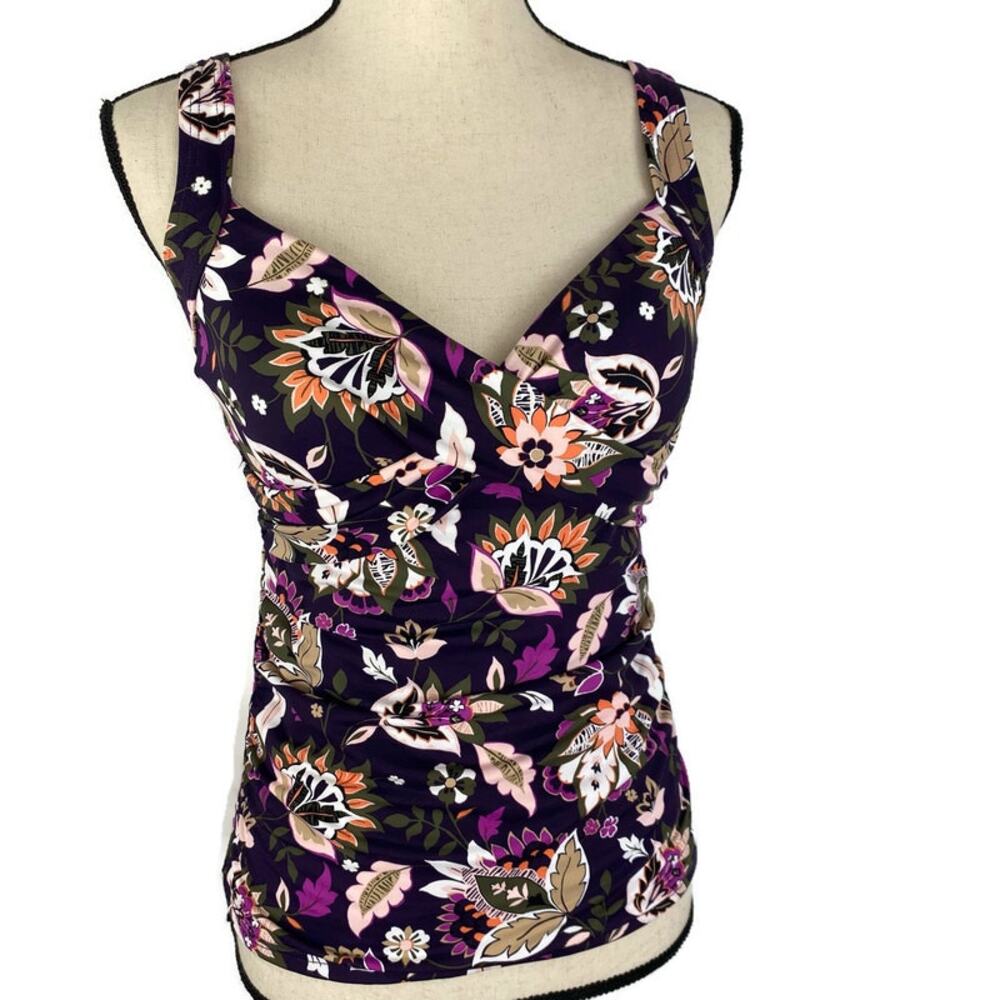 Lands End Wrap Tankini Swimsuit V Neck Underwire Top Blackberry Sz 4 - Picture 2 of 13